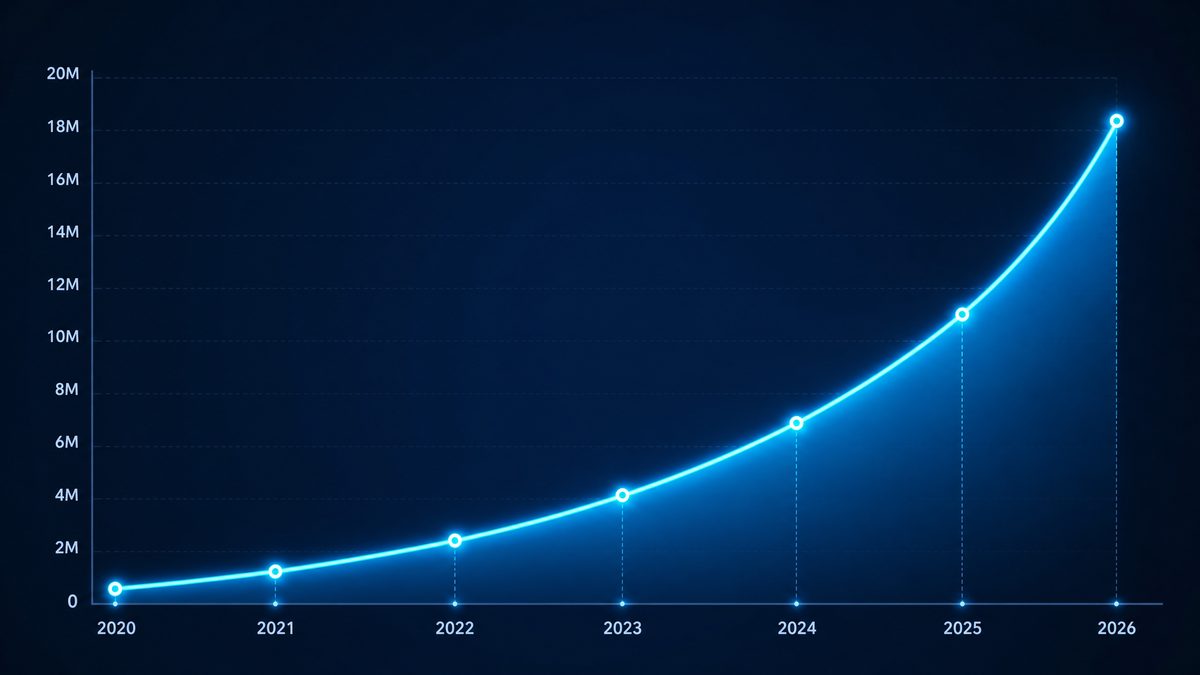 91av用户增长数据图表,展示2020-2026年注册用户从50万增长至1800万的趋势